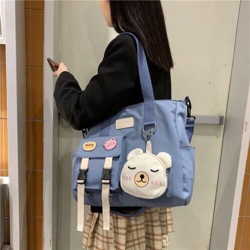 Preppy Style Women Shoulder Bags Large Capacity Student Book Bag Crossbody Cute Cartoon Handbag Totes Pack