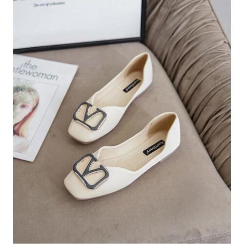 Plus size 43 Women Soft leather Flats Fashion Woman Loafers Square Toe Buckle Ballerina Casual single Shoes Women Zapatos Mujer
