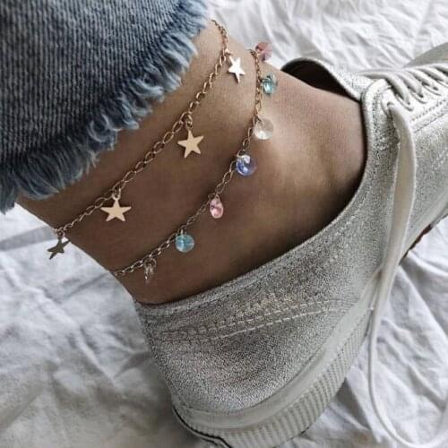 Bohemian Star Anklet Multilayer Foot Chain 2019 Colorful Crystal Stone Ankle Bracelet for Women Beach Summer Jewelry enkelband
