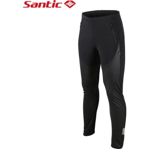 Santic Winter Cycling Pants Without Pad Thermal Windproof Warm Outdoor Cycling Running Leisure Fleece Trousers Asian Black