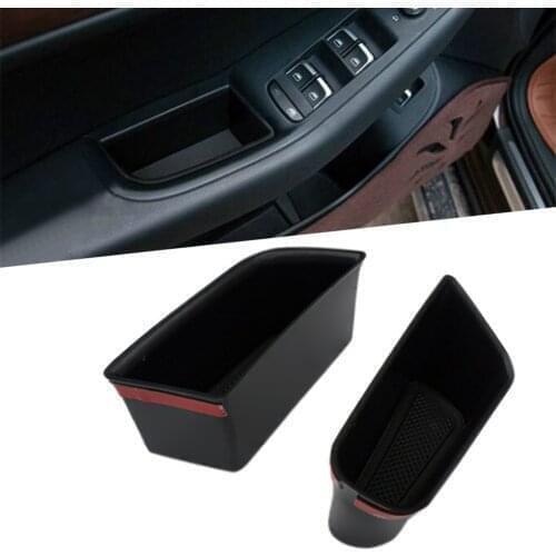 2Pcs Car Front Door Handle Armrest Storage Box Tray Bin Kit Black ABS For Audi A4 A5 2009 2010 2011 2012 2013 2014 2015 2016 LHD