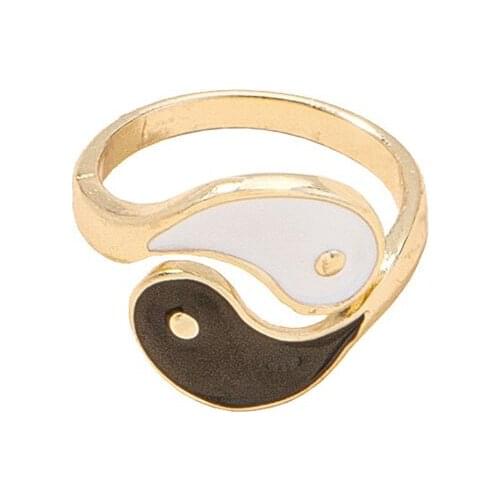2021 Ins Trendy Gold Chinese Yin Yang Enamel Black White Minimalism Minimalist Finger Midi Rings Korean Fashion Party Jewelry