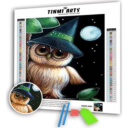 5D DIY Crystal Diamond Paintings Animals Kits Full Round Rhinestones Mosaic Pointed Hat Owl Embroidery Patterns Decoration Home