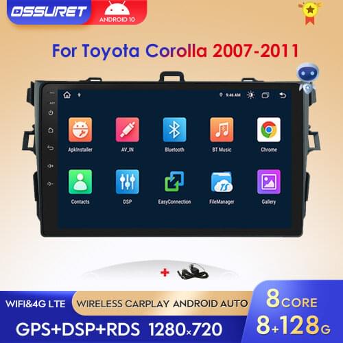Android 10 Car Radio Multimedia Player 2Din For Toyota COROLLA 2007-2011 with wifi 4G bluetooth OBD2 TV mirror link