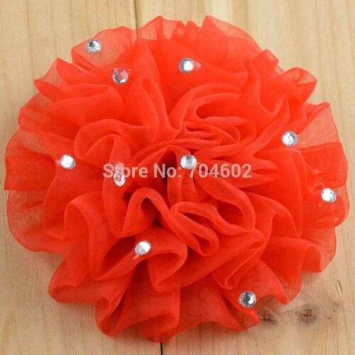Free Shipping 100pcs/lot DIY 9cm Chiffon Satin Flowers With CZ Diamond Carnation Flower for Shoes Hat Dress Decoration TH24