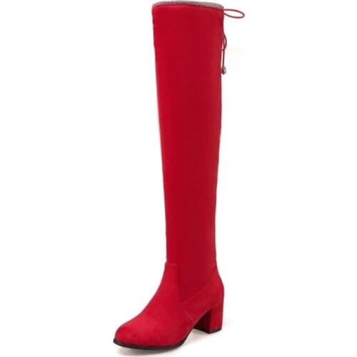 Big Size 11 12 13 14 15 16 17 18 19 Fashion boots with suede tip, thick heel, high heel, boots and straps at the back