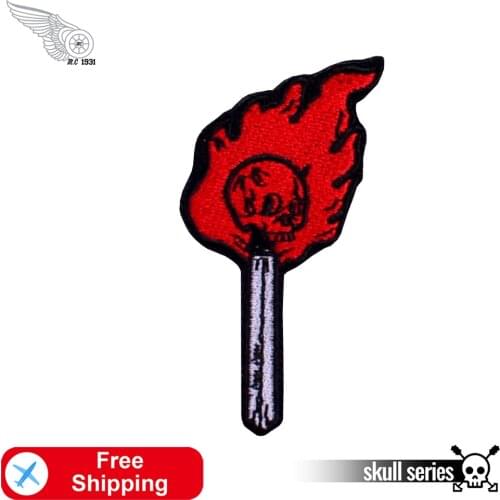 Skull Torch Biker MC Embroidered Iron on Patches Cool Fashion Badges for Clothing Jackets Diy Punk Patch Garment Accessory