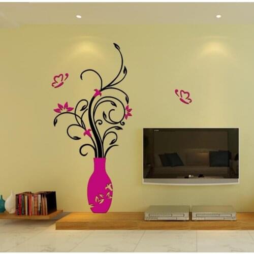 Colorful Flower Vase 3D Acrylic Decoration Wall Sticker DIY Art Wall Poster Home Decor Bedroom TV Background Wallstick Muraux
