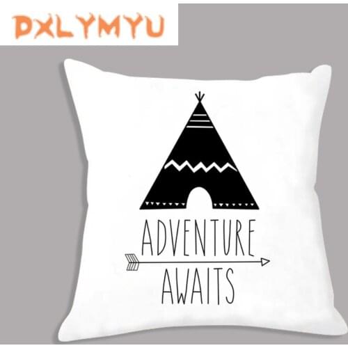 Tent Bear Arrow Brave Quotes Print Pillowcase Nordic Decorative Cushion Black White Pillow 45x45cm Kids Room Decor
