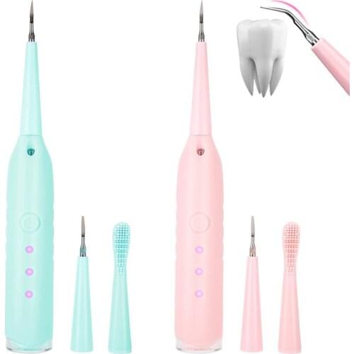 Fourth Generation Electric Sonic Dental Scaler Teeth Whitening Remove Calculus Plaque Stains Dental Scaler with Tooth Flat Brush