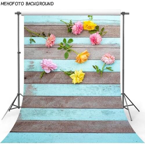 Photography Backgrounds 5x7 Blue Grey Woodboard Photo Backdrop Newborn Blooming Flowers Baby Shower Photocall Custom Photo Props