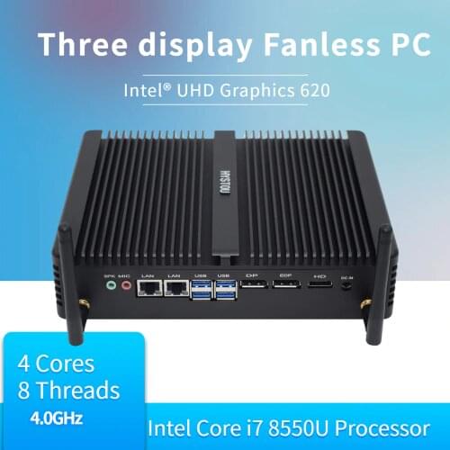 Hystou 8TH Gen industrial Computer i7 8550U Fanless PC Server i5 8250U linux HDMI 2.0 DP 3 Years Warranty Desktop