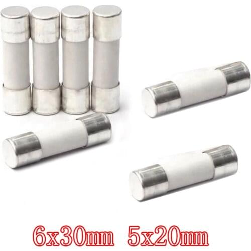 10pcs Fast blow Ceramic Fuse 5mm x 20mm 6x30 T 0.5A 1A 2A 3A 4A 5A 6A 8A 10A 13A 15A 16A 20A 30A 250V Car Cigar Microwave Oven