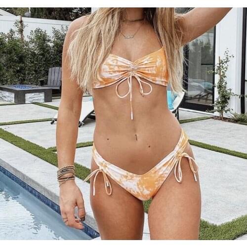 Summer womens print bandage sexy bikini split swimsuit