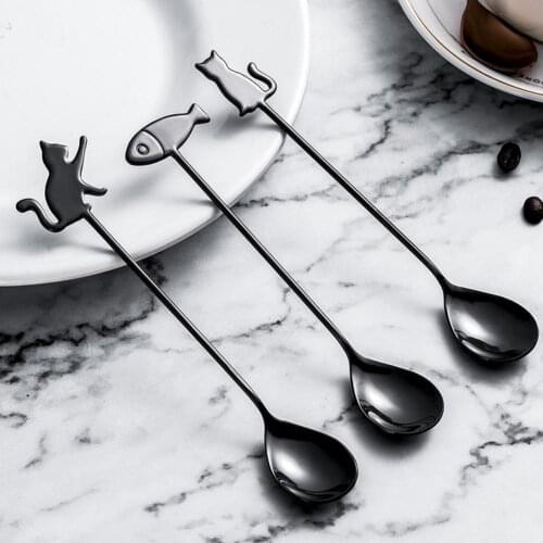 2021 New Style Cute Cat Fish Coffee Stirring Dessert Stainless Steel Tea Milk Spoon Flatware Kitchen Cafes Bar Supplies