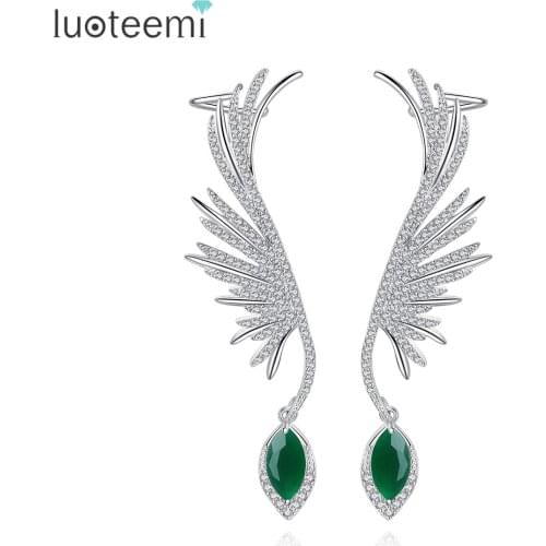 LUOTEEMI Artificial Green Stone Statement Elegant Vintage Punk Delicated Clear CZ Crystal Ear Cuff Wrap Earrings Fashion Jewelry