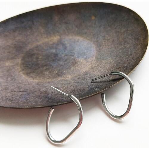 Minimalist Womens 100% Authentic 925 Sterling silver Open Irregular Geometric Stud Earrings jEWELRY E165