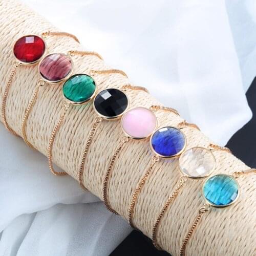 Hesiod Fashion Charm Round Oval Crystal Bracelet Adjustable Gold Chain Bracelet Simple Design Wholesale