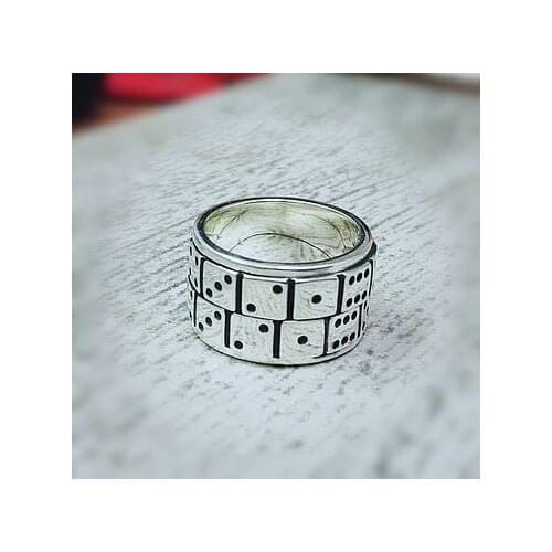 Mens Fashion 925 Silver Color Ring Luxury Unique Gambler Dice Ring Wedding Engagement Ring Party Jewelry Size 6-13