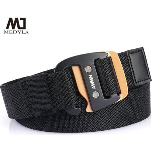MEDYLA New Metal Hook Buckle Mens Casual Fashion Woven Elastic Nylon Belt Sports Belt Trendy Strap Student Belt MN3003