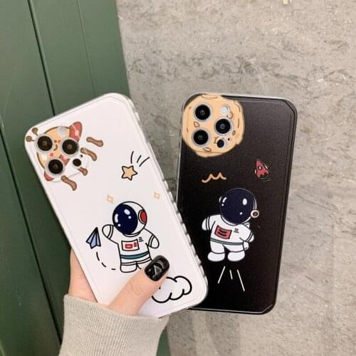 Liquid Silicone Cute Planet Astronaut Case For iPhone 12 11 Pro Max 12 Mini XS X XR 7 8 Plus SE 2020 Soft Cartoon Bumper Shell