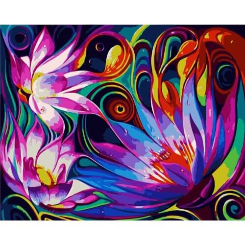 Painting By Numbers Dropshipping40x50 50x65cm Colored abstract lotus Flower Handmade For Living Room Wall Decor Oil Painting