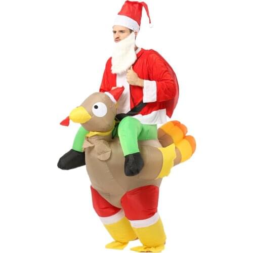 Santa Claus Ride On Turkey Inflatable Costume for Christmas Halloween Cosplay Costume for Adult Father Christmas Blow Up Costume