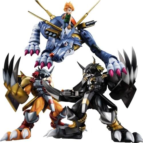 Original Megahouse Digimon Adventure Black War Greymon Metal Garurumon Ishida Yamato Action PVC Anime Figure Model Kid Toys