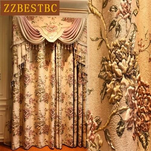 Top luxury 3D Jacquard embossed blackout curtains for bedroom windows High quality large flower villa curtains for living room