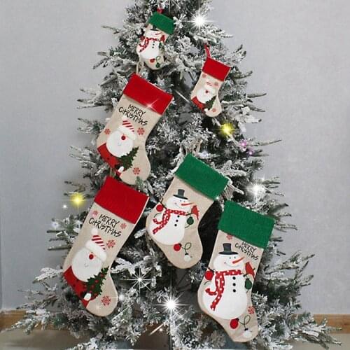Christmas Stocking Sack Xmas Gift Candy Bag Home Christmas Tree Decor Sock Snowman Gift Bag Christmas New Year Socks Decoration