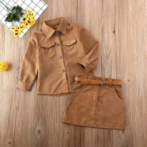 2020 Fashion Baby Girl Kid Clothes Sets Long Sleeve Faux Fur Shirt Coat Tops Skirt Clothes Belt 3pcs 1-6Y