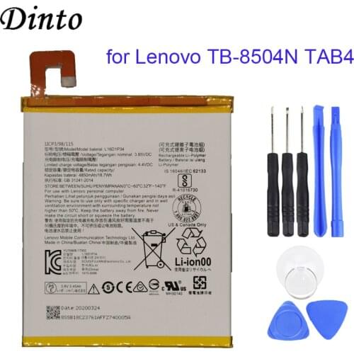 Replacement 4850mAh 18.7W L16D1P34 Battery for Lenovo TAB4 8 TB-8504N TAB4 8 plus with Tools Built in Li-Polymer Batteries