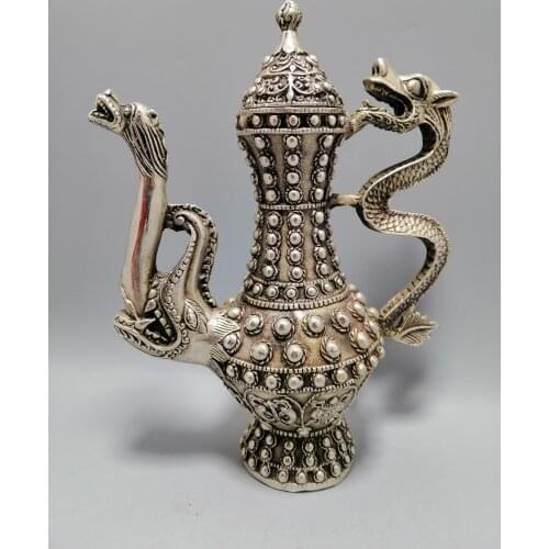 Collect China Fine Workmanship Cupronickel Sculpture Auspicious Dragon Wine Pot Metal Crafts Home Decoration#1