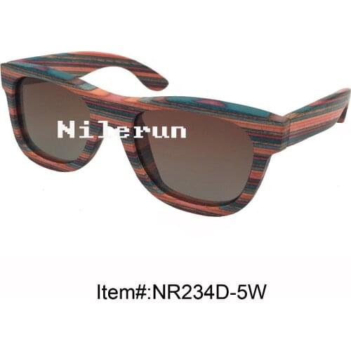 Colorful pink blue stripes engineered wood sunglasses