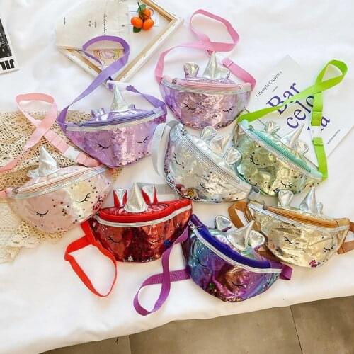 Girls Unicorn Crossbody Bag for Children Cartoon Sequins Waist Bags Belt Bags for Gilrs Boys Shoulder Bags Kids Shining Purses