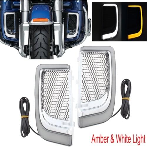 Motorcycle LED Fairing Lower Grills Turn Signal Light Or Radiator Grills For Harley Touring Street Glide Road King 2014-2019