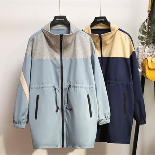 2019 Large size trench coat women spring autumn thin windbreaker casual tops female Loose splice trench Plus size trench G618