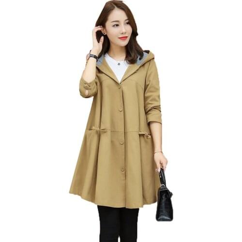 Women Trench Coat Female Long Sleeve Hooded Coat 2020 New Loose cloak Outerwear Womens Spring Autumn Solid Color Casual Coats