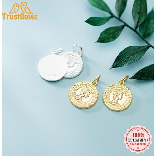 TrustDavis Real 925 Sterling Silver Fashion Geometric Round Queen Charm Pendant Handmade DIY Accessories Jewelry Wholesale DZ440