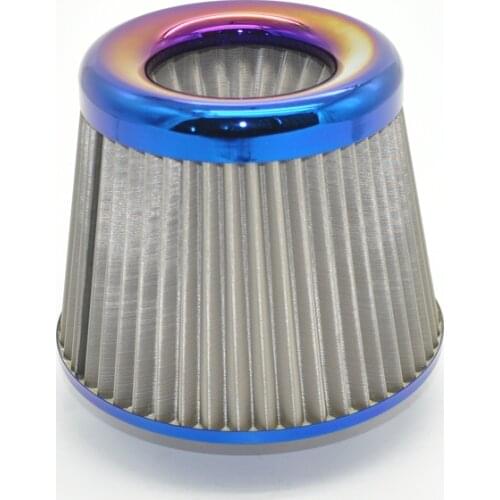 Burning blue Universal Air filter 76MM 65mm Car Performance High Flow Stainless steel mesh Air Filters for Cold Air Intake
