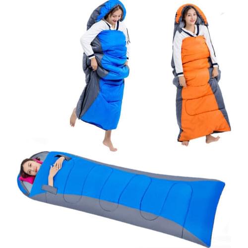 Thicken autumn winter color match sleeping bag reach out 4 Season Warm Envelope Backpacking hooded outdoor camping sleeping bag
