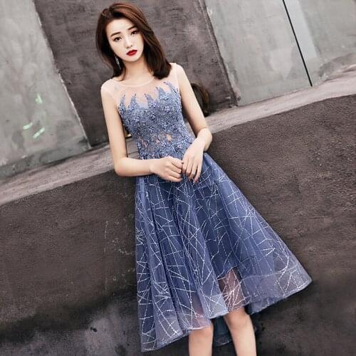 Sequins Beads Evening Dress Female Fashion Short Front Ball Gown Banquet Party Celebrity Fairy Birthday Party Prom Dress A219