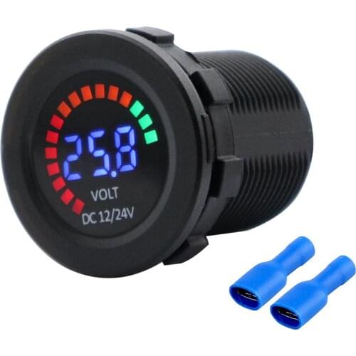 12/24V Color LED DC Digital Display Voltmeter with Low Pressure Buzzer Alarm Waterproof Tester Volt Gauge for Car Motor Truck
