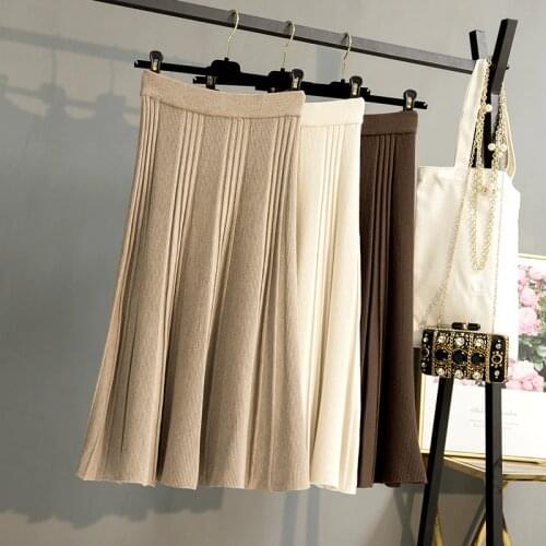 GIGOGOU High Waist A line Maxi Women Skirts Elastic Long Knitted Midi Skirt Autumn Winter Thick Warm Office Lady Sweater Skirt