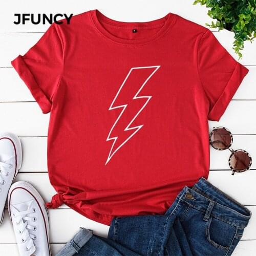 JFUNCY Lightning Print Women T-shirts New Summer Casual Cotton Tshirt Plus Size Unisex Lady Girl Harajuku Graphic Tees Tops