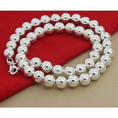 High Quality 925 Silver Jewelry Neklace 6mm 8mm Round Bead Necklaces Luxury Jewelry For Women Gift