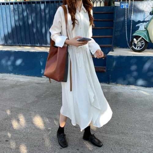 Spring Autumn Dress Women Split Joint Blouse Lapel Long Sleeve Loose Fit Shirt dress belt Fashion Tide vestidos