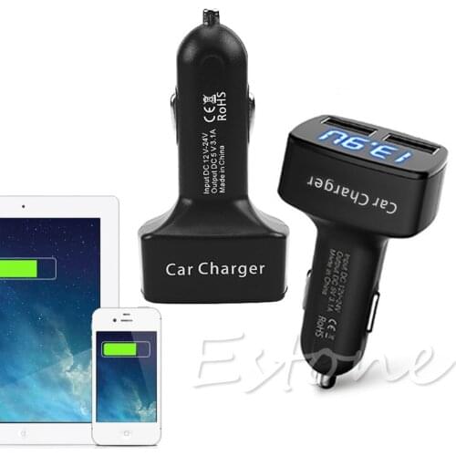 1pcs New 4 In 1 Dual USB Car Charger Adapter Voltage DC 5V 3.1A Tester For iPhone PHONE