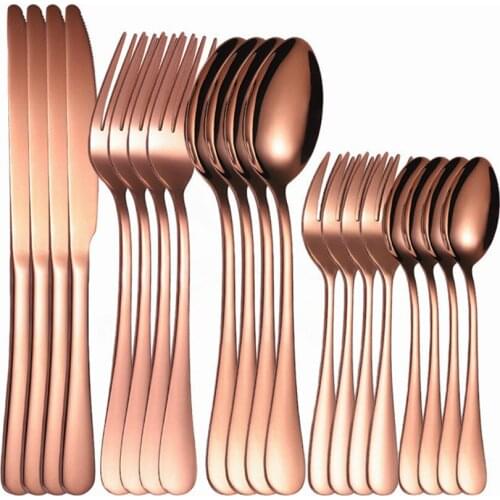 20Pcs Rose Gold Cutlery Set Stainless Steel Tableware Cutlery Gold Spoon Fork Knife Set Dinnerware Mirror Eco Friendly Flatware