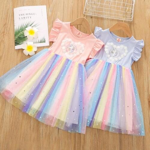 2021 Summer Cosy Ruffle Floral Dress Girls Sweet Princess Dresses Children Colorful Print Puff Sleeve Party Dress Lovely Clothes